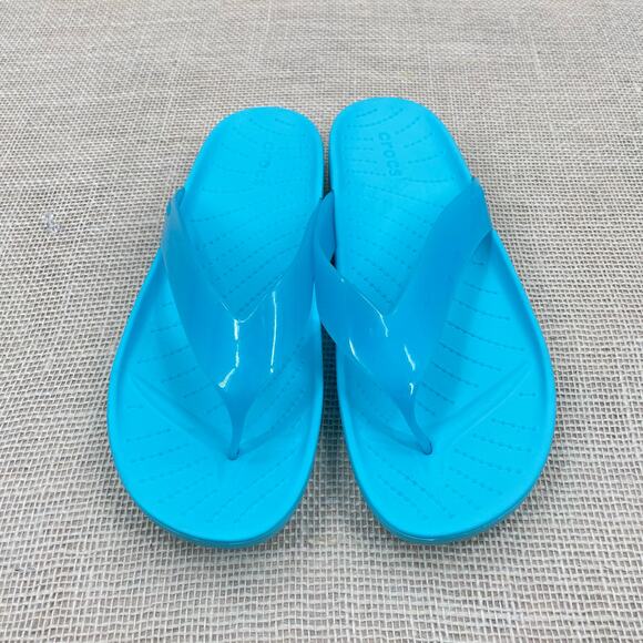 Crocs Splash Glossy Fun Flip Flops, Aqua Blue, Ladies 9, NWOT - Picture 2 of 6